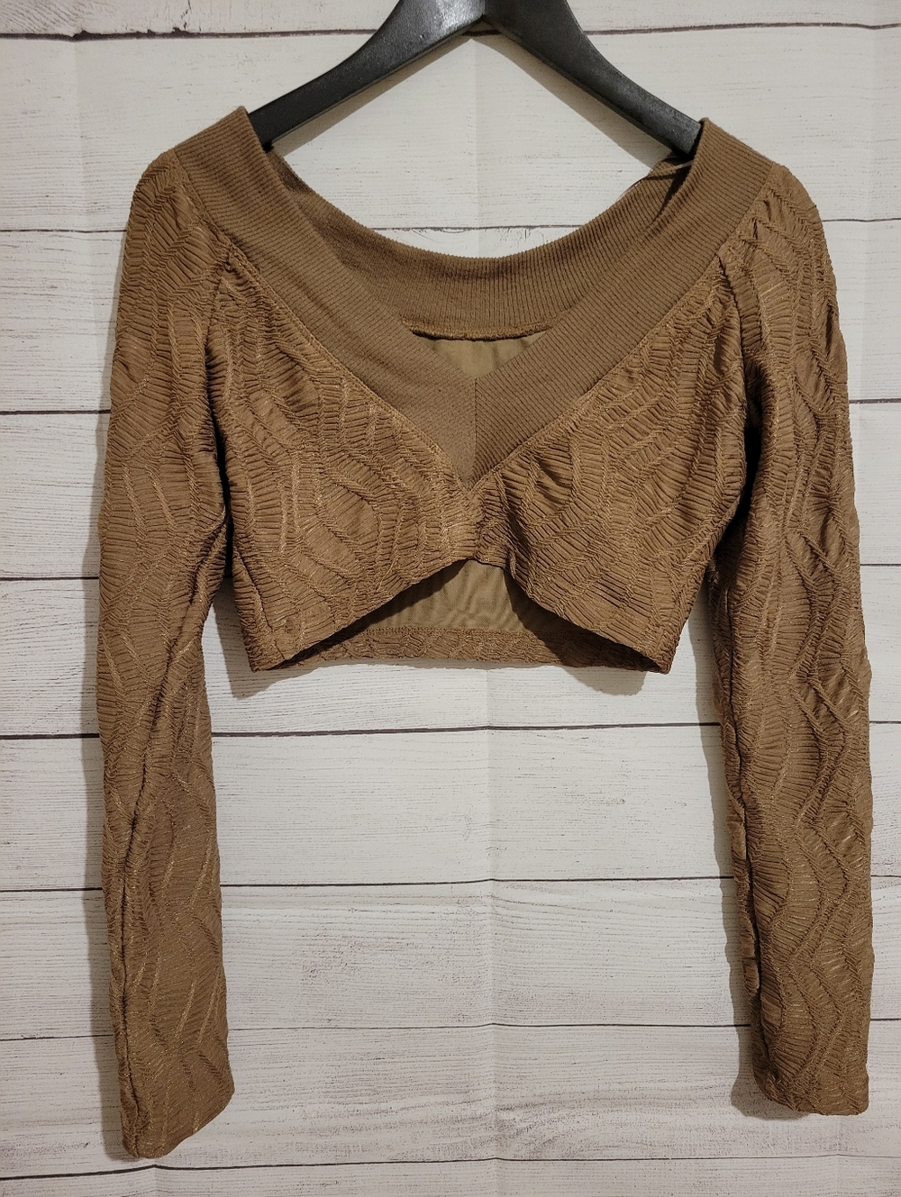Free People Oakley Crop Top Size Medium Textured Brown Cappuccino Stretch